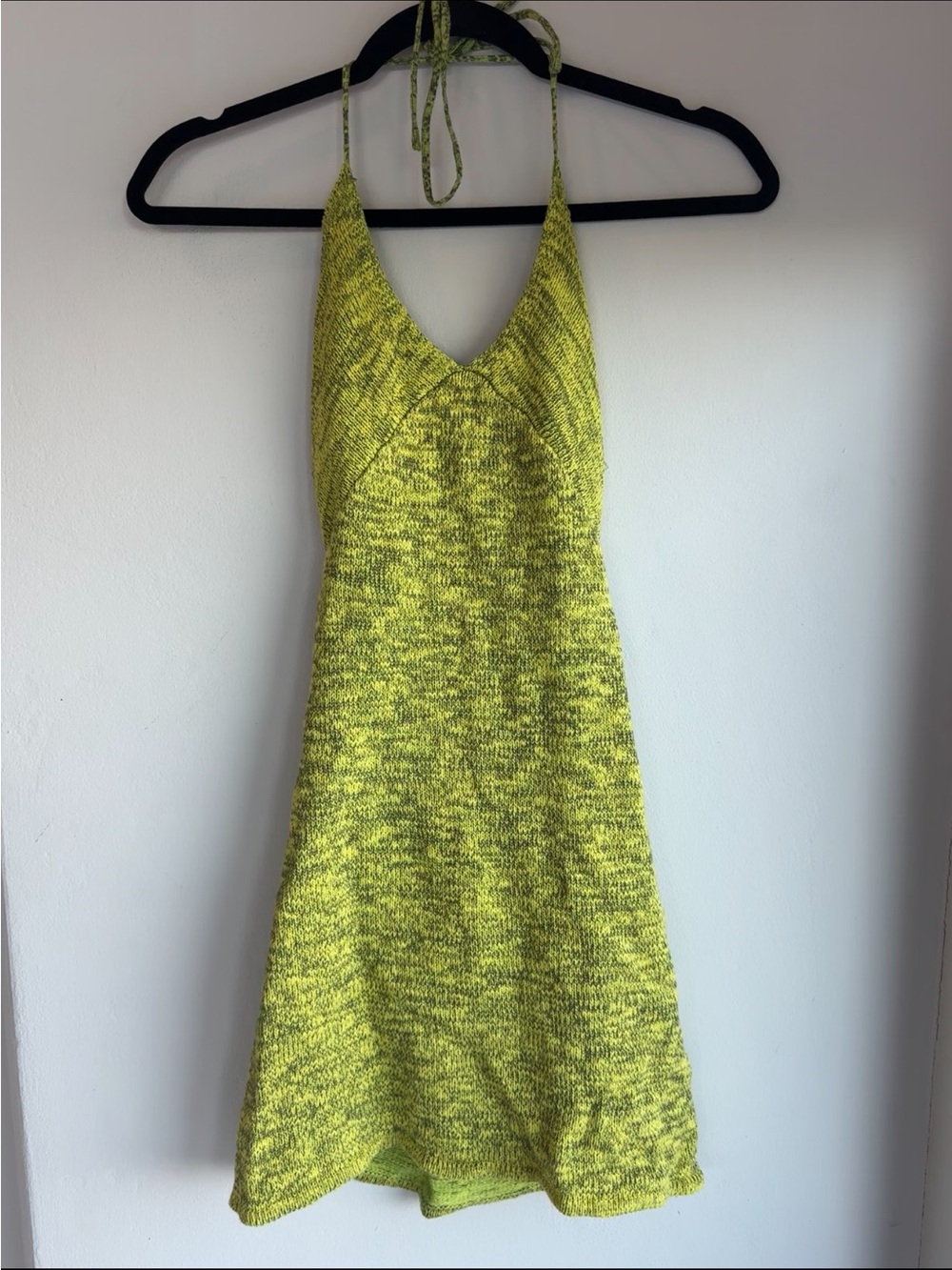 NWT White Fox Boutique Knit Halter Dress Space Dye Lime Green Mini Size [M]